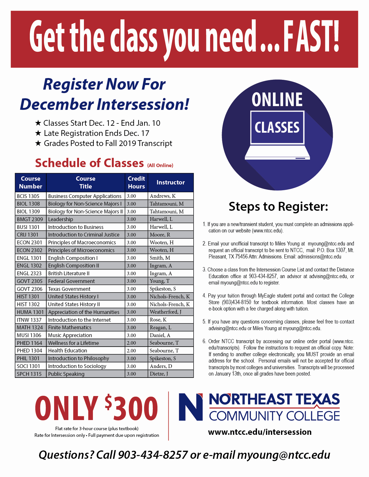 It's time to enroll for December intersession Northeast Texas